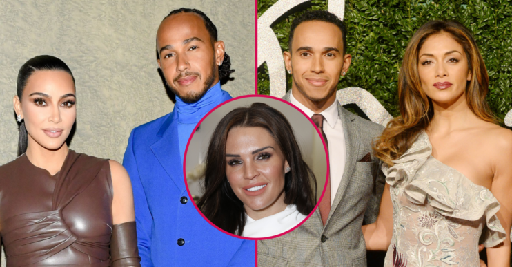 Lewis Hamilton with Kim Kardashian and Nicole Scherzinger and Danielle Lloyd inset