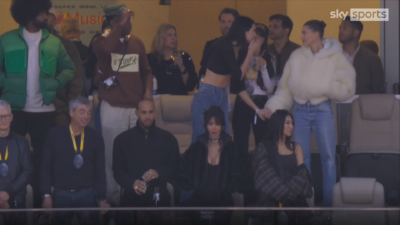 Lewis Hamilton and Kim Kardashian at the Super Bowl