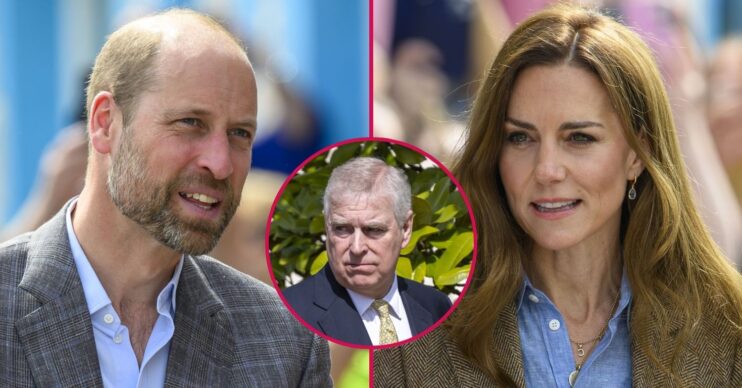 ED composite of Prince William, Andrew Mountbatten-Windsor and Kate Middleton with serious expressions