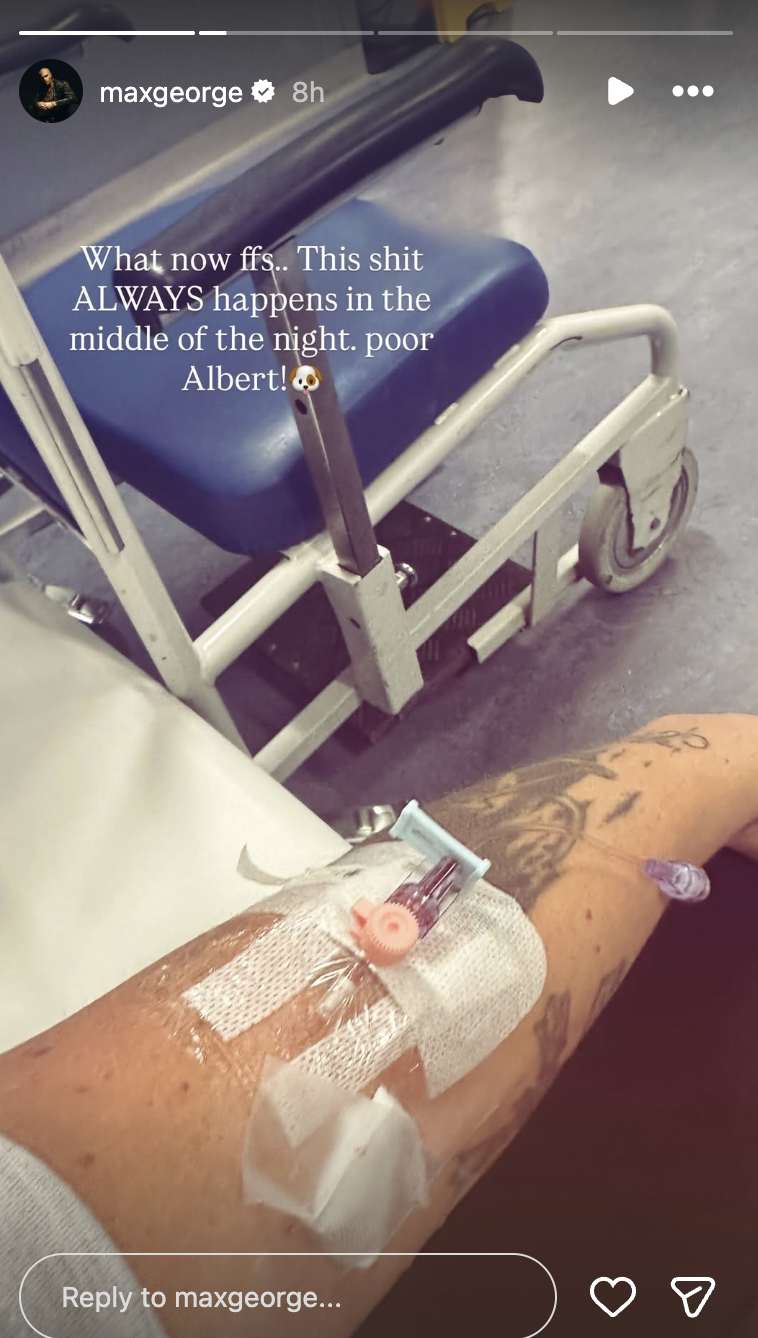 Max George Instagram story in hospital