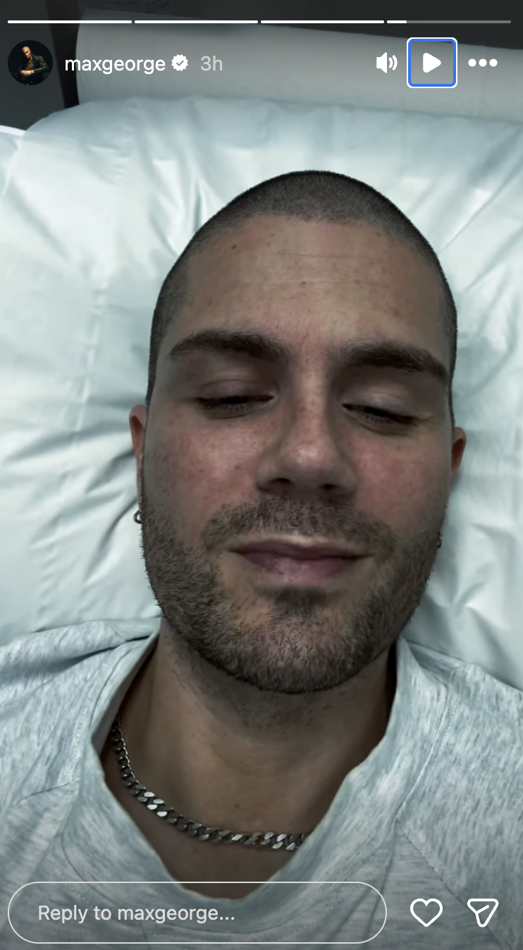 Max George in hospital bed 