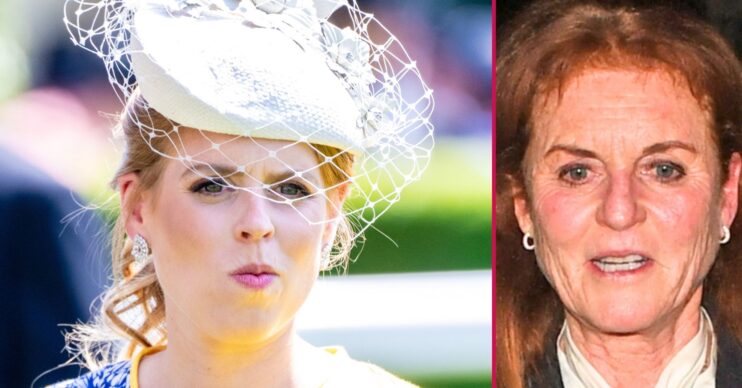 Princess Beatrice frowning beside Sarah Ferguson with a shocked expression