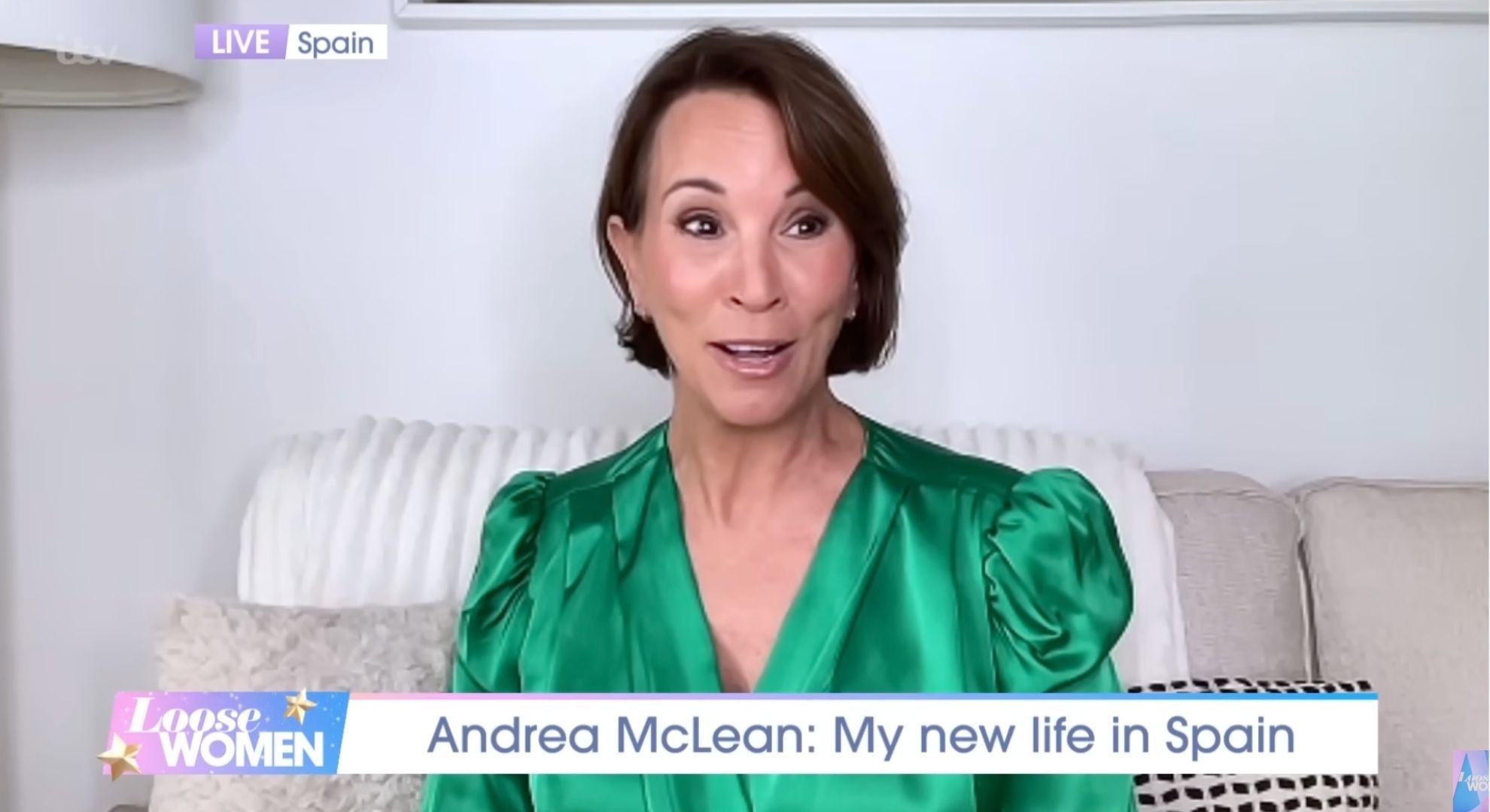 Andrea McLean green satin dress 