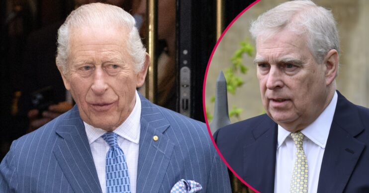 ED composite of King Charles in blue suit and Andrew Mountbatten-Windsor at royal Easter service