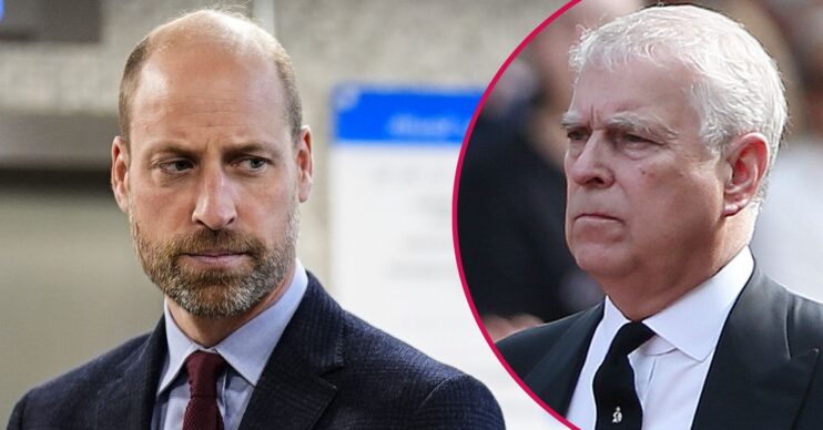 ED composite of Prince William and Andrew Mountbatten-Windsor with stern expressions