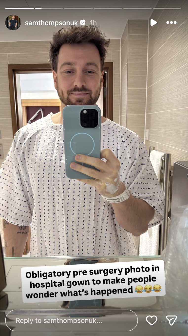 Sam Thompson shares hospital photo