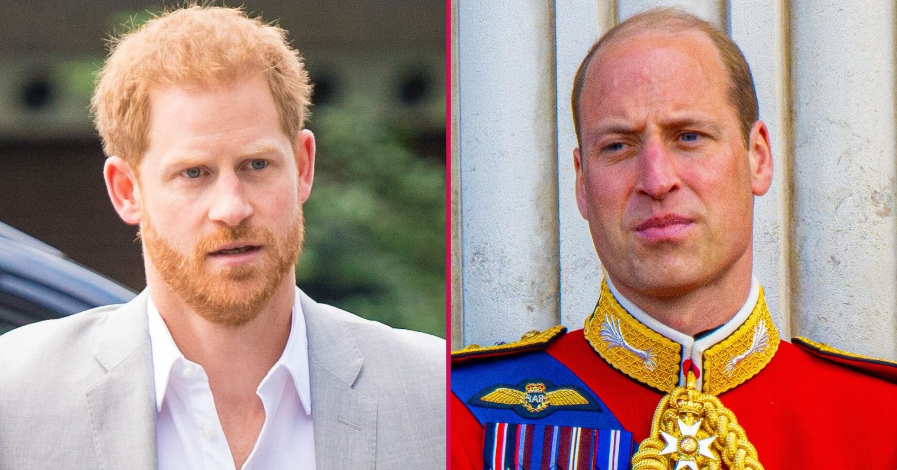ED composite of Prince Harry in grey suit and Prince William in uniform at Trooping the Colour