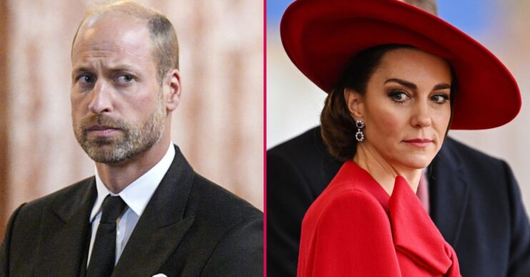 ED composite of Prince William and Princess Kate with serious expressions