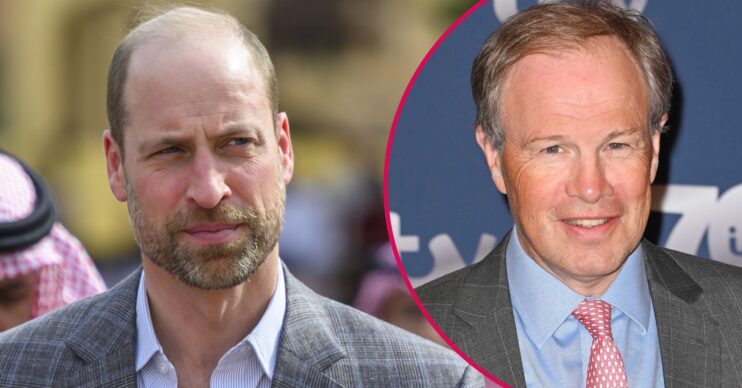 ED composite of Prince William looking serious and Tom Bradby smiling at ITV event