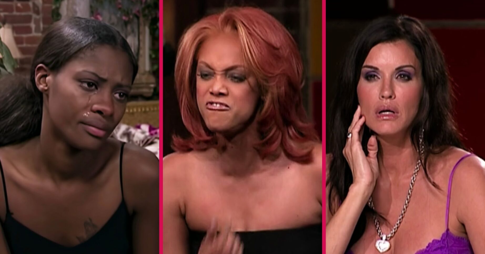 Tiffany Richardson crying, Tyra Banks yelling, Janice Dickinson shocked