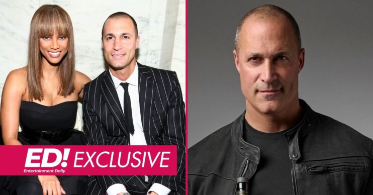 Tyra Banks and Nigel Barker smiling/Nigel Barker looking in front
