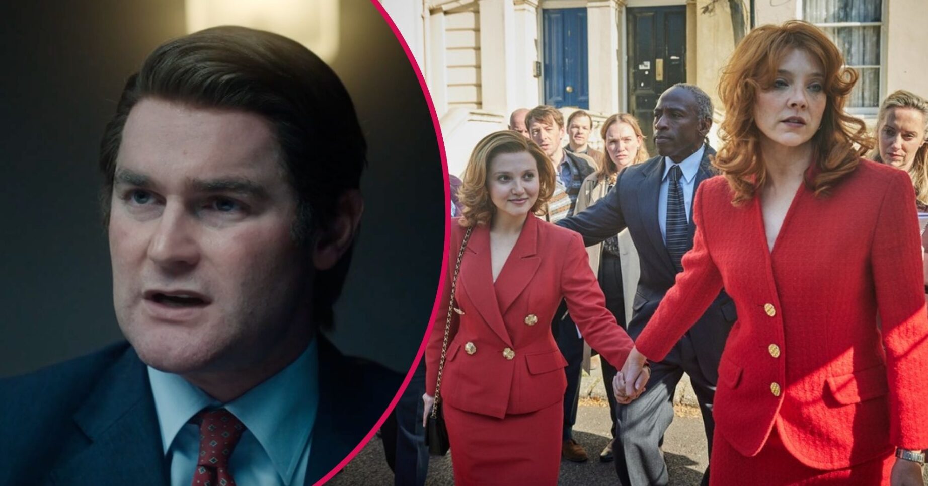 Mark Stanley as Charles next to a photo of Mia McKenna-Bruce and Natalie Dormer in The Lady