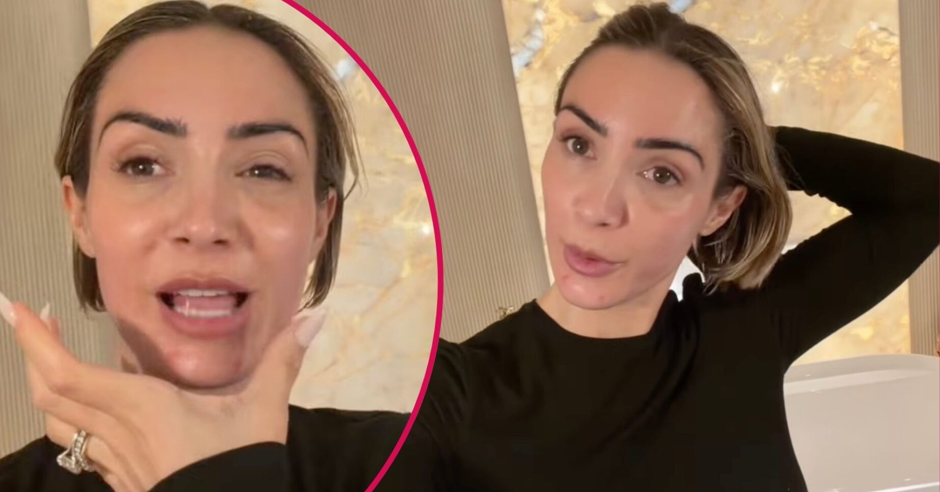 Frankie Bridge talking to the camera