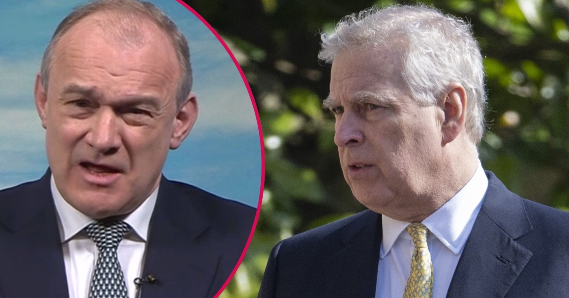 ED composite of Andrew Mountbatten-Windsor in suit and Ed Davey on BBC Breakfast