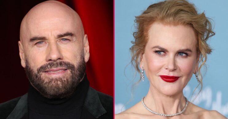 John Travolta smiling beside Nicole Kidman