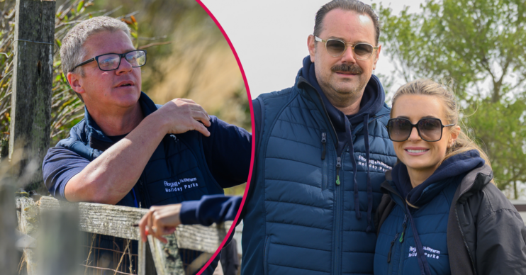 Danny and Dani Dyer and a manager at their caravan park