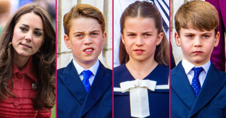 William, George, Louis and Charlotte looking serious