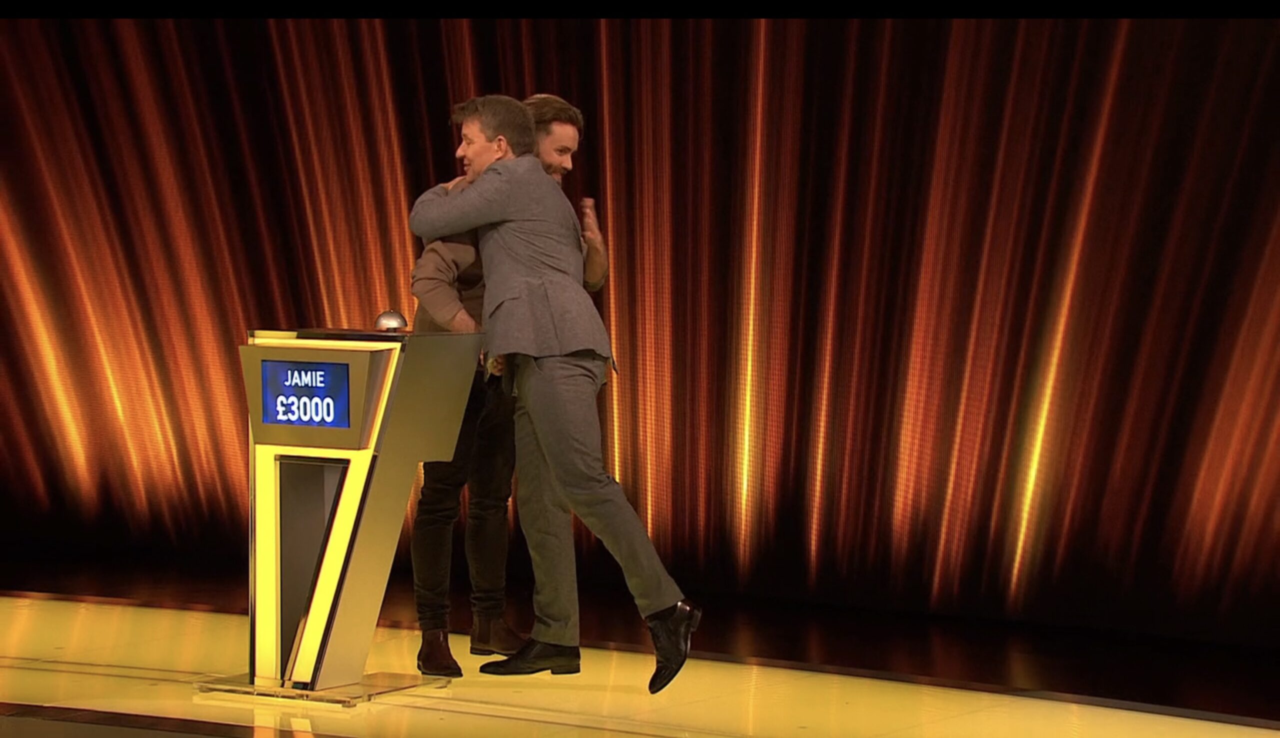 Ben Shephard hugging Tipping Point contestant Jamie