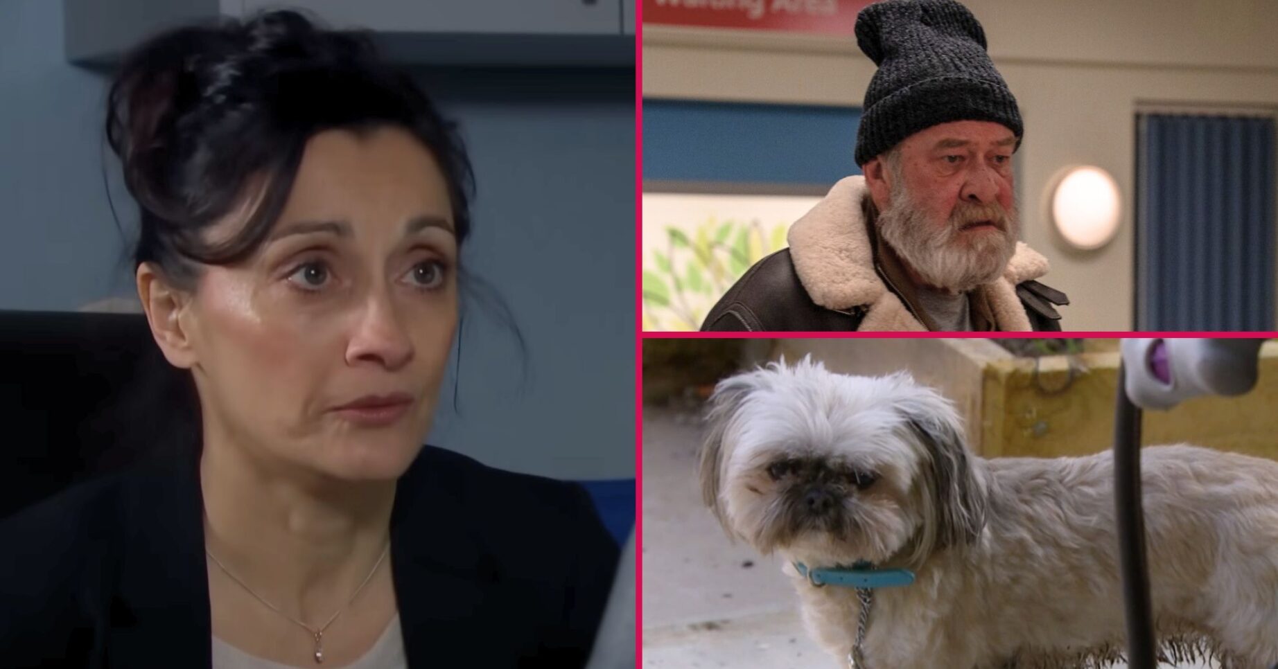 Manpreet, Bear and Piper in Emmerdale split shot (Credit: ITV/Comp ED!)