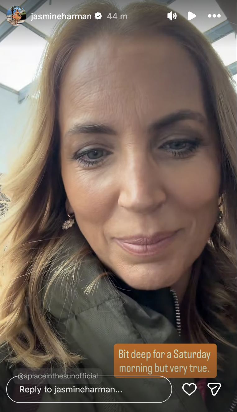 Jasmine Harman on her Instagram story