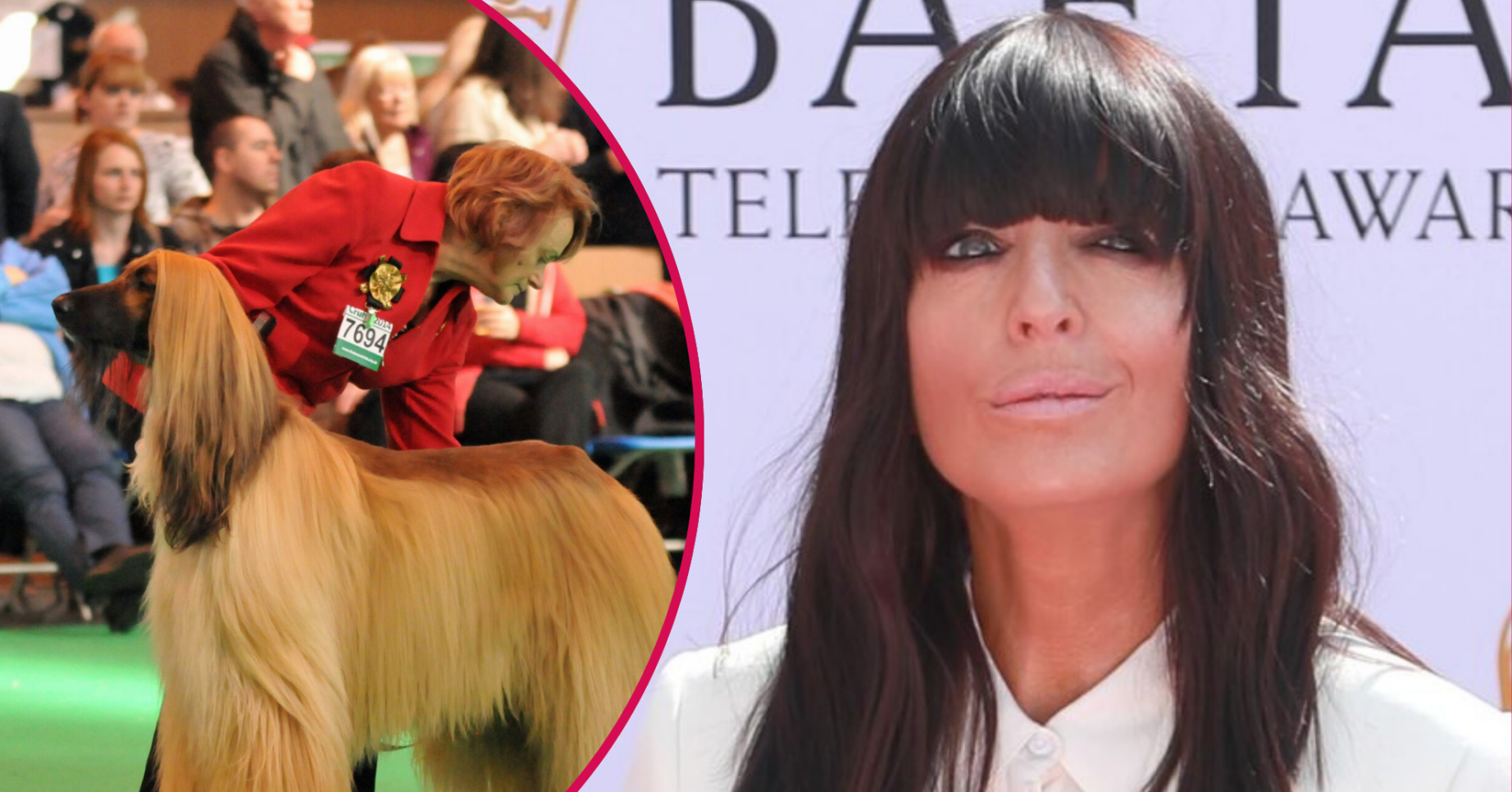 Claudia Winkleman and a dog at Crufts