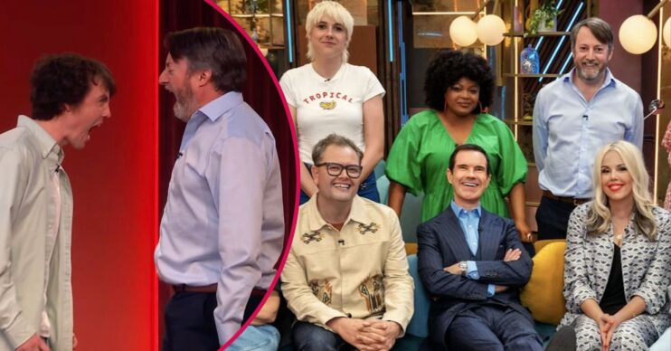 David Mitchell and Sam Campbell shouting at each other/Last One Laughing Series 2 cast