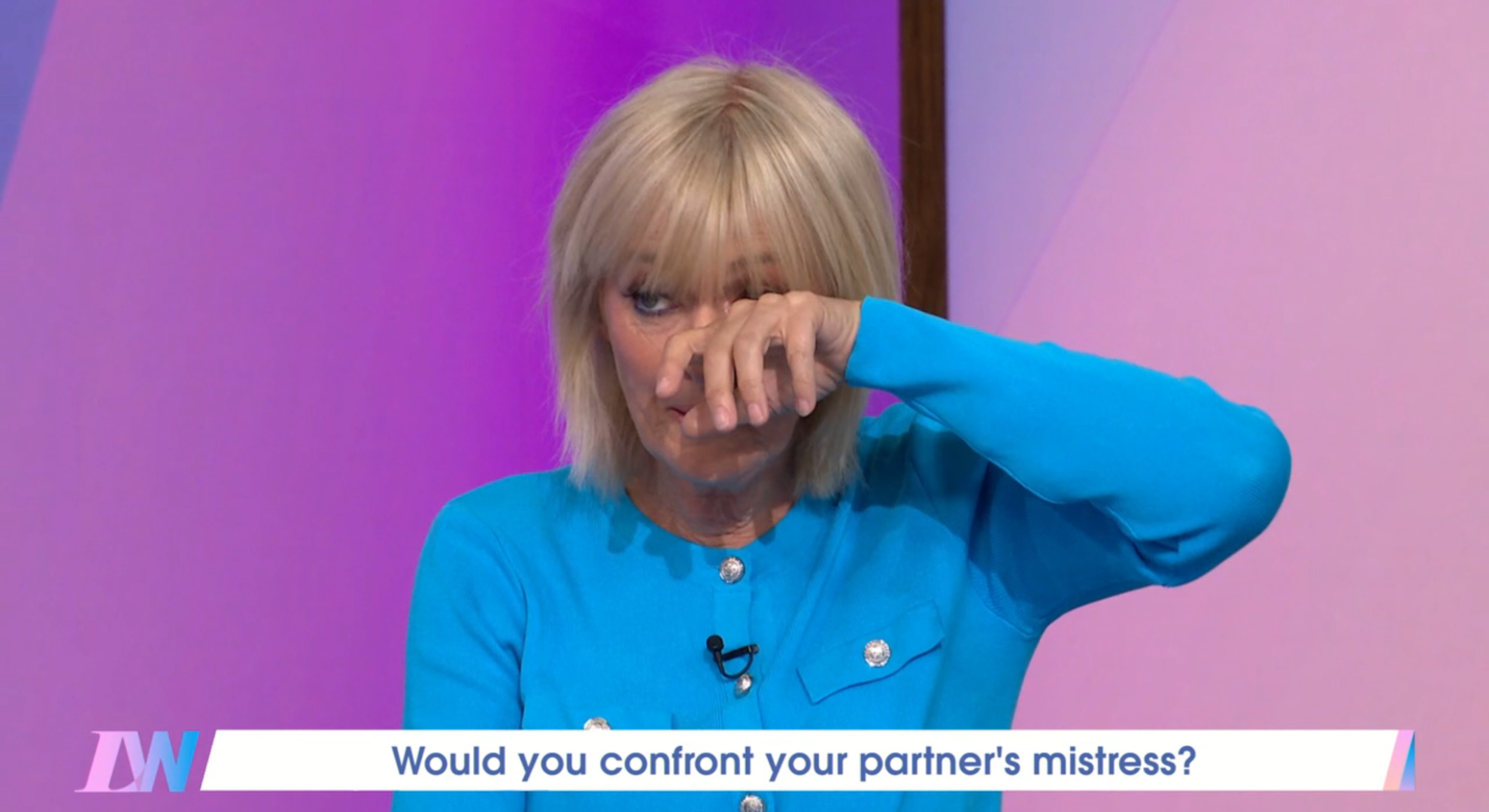 Jane Moore wiping eyes on Loose Women