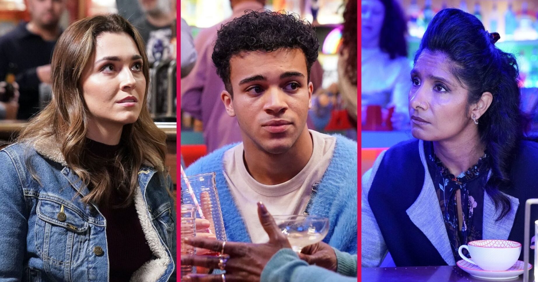 Split image of Penny, Josh and Suki in EastEnders