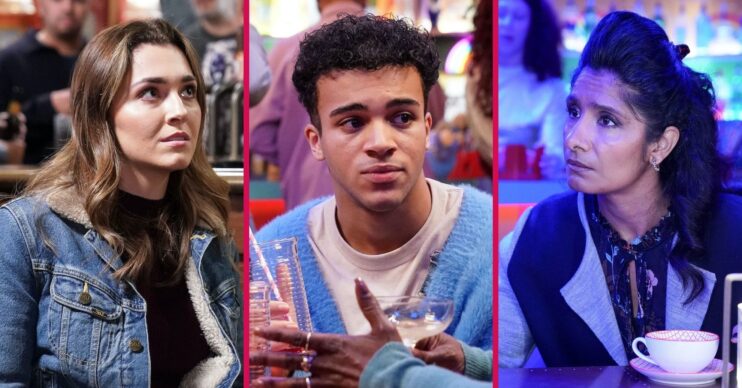 Split image of Penny, Josh and Suki in EastEnders