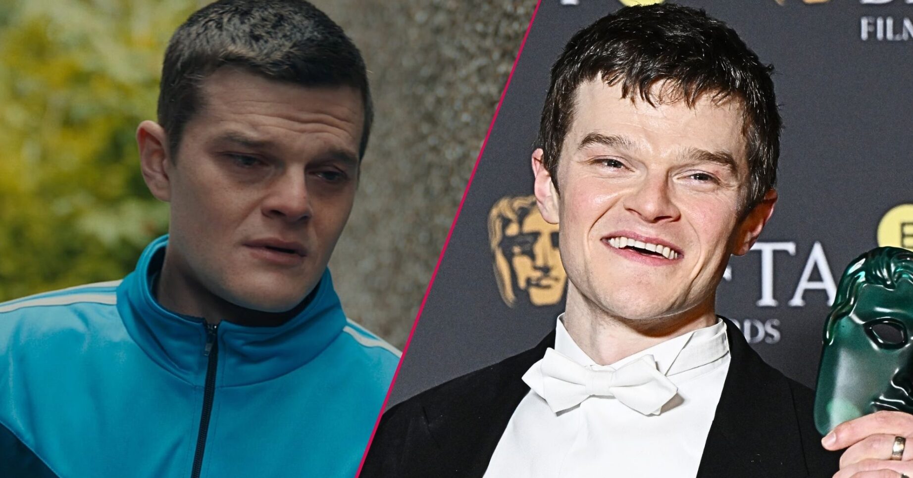 Robert Aramayo in I Swear and the star holding his BAFTA award