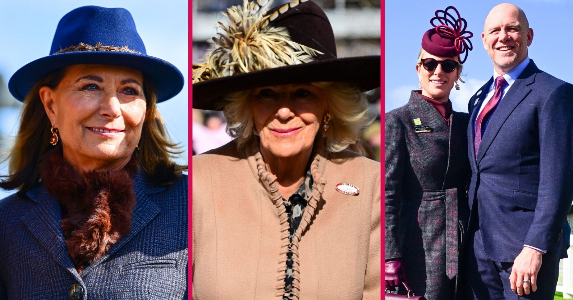 Carole Middleton, Queen Camilla and Zara and Mike Tindall at Cheltenham Festival Ladies Day 2026