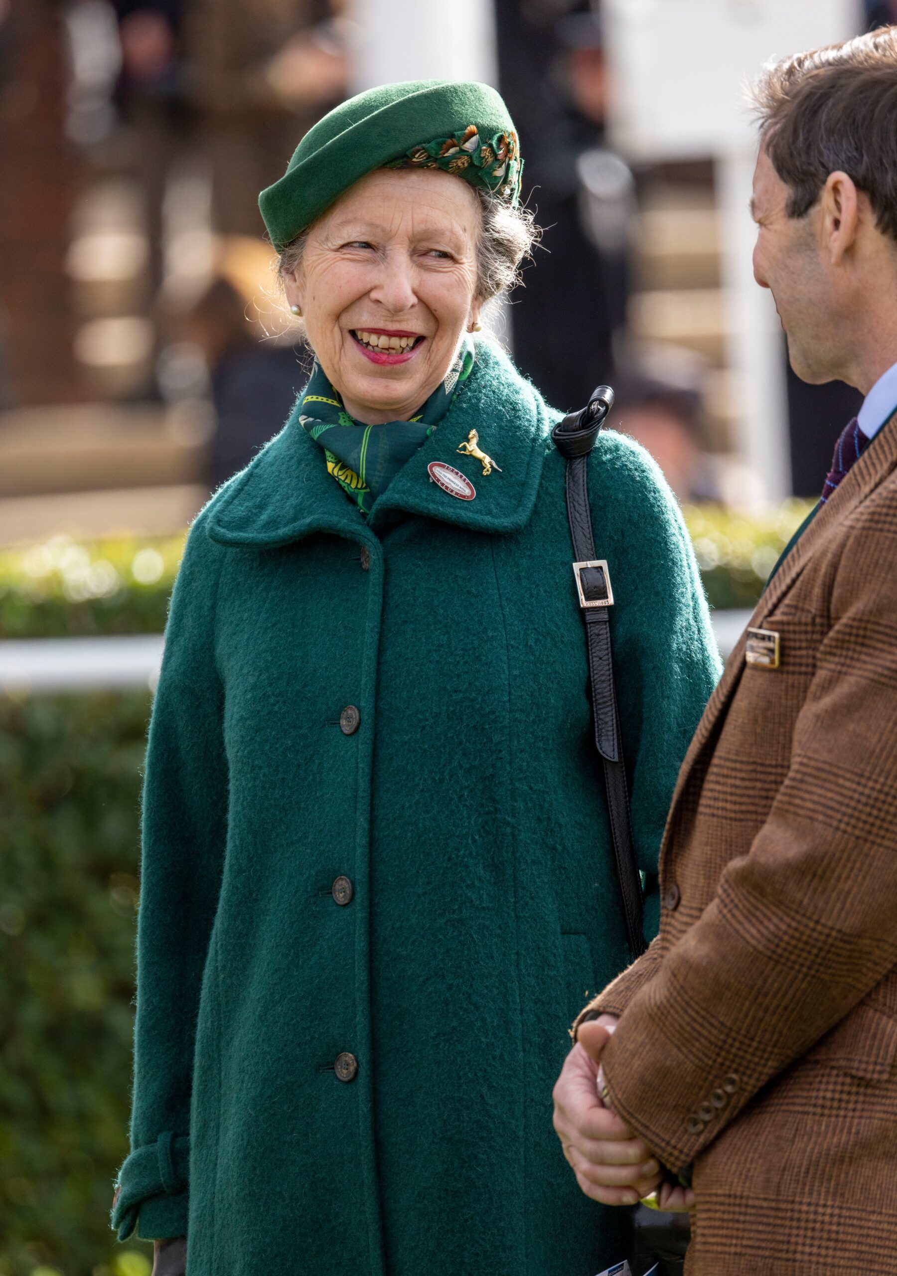 Princess Anne wearing green at Cheltenham