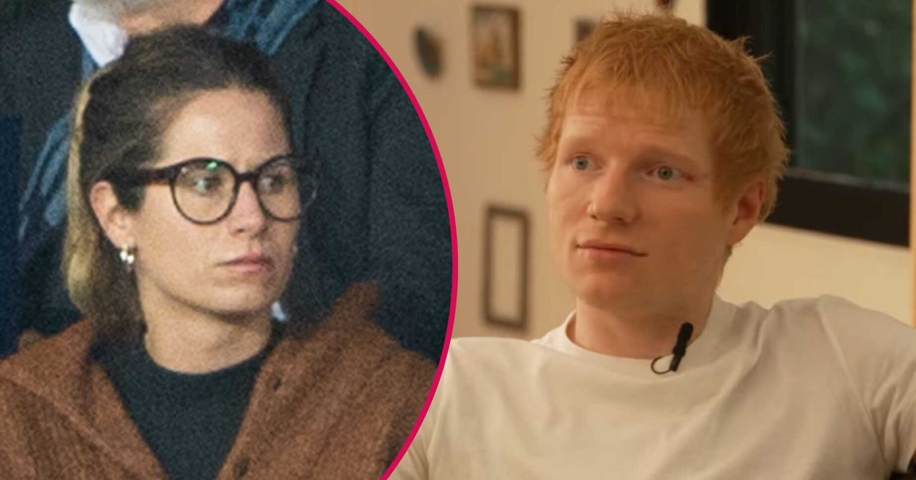 ED comp: Ed Sheeran on podcast / Ed Sheeran's wife Cherry at a football match
