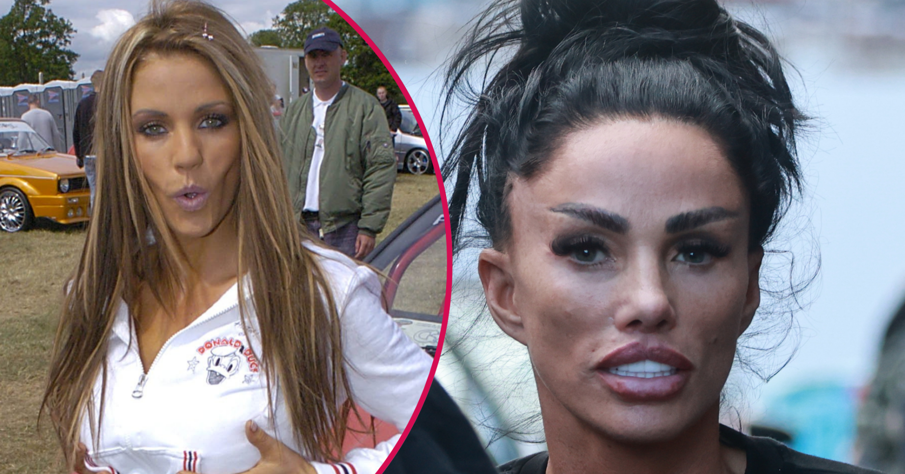 Katie Price in throwback pic and today with dark hair