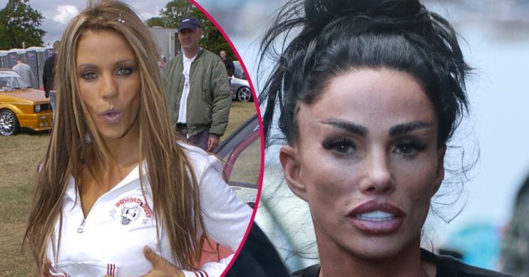Katie Price in throwback pic and today with dark hair