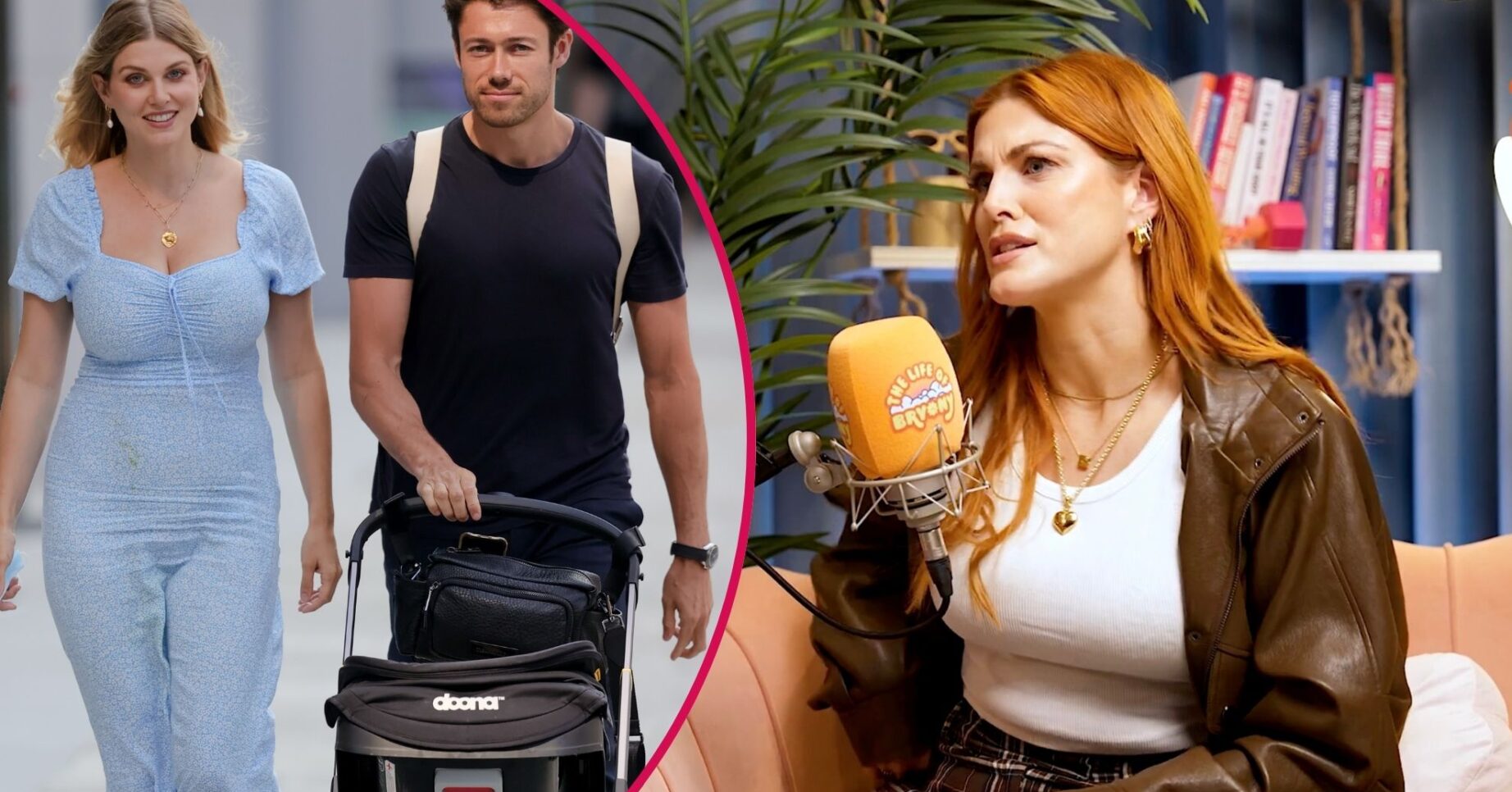 Ashley James and Tommy Andrews walking with a pram/Ashley James talking