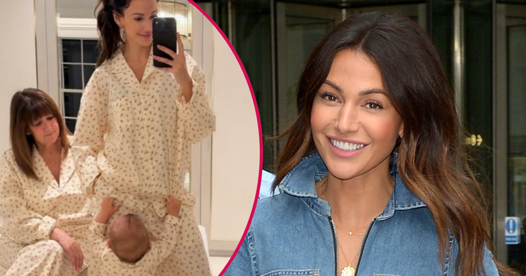Michelle Keegan smiling and with her mum and daughter Palma