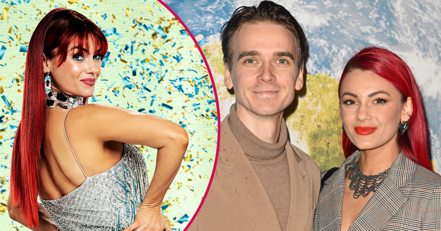 Dianne Buswell in her official Strictly promo shot and with Joe Sugg on the red carpet