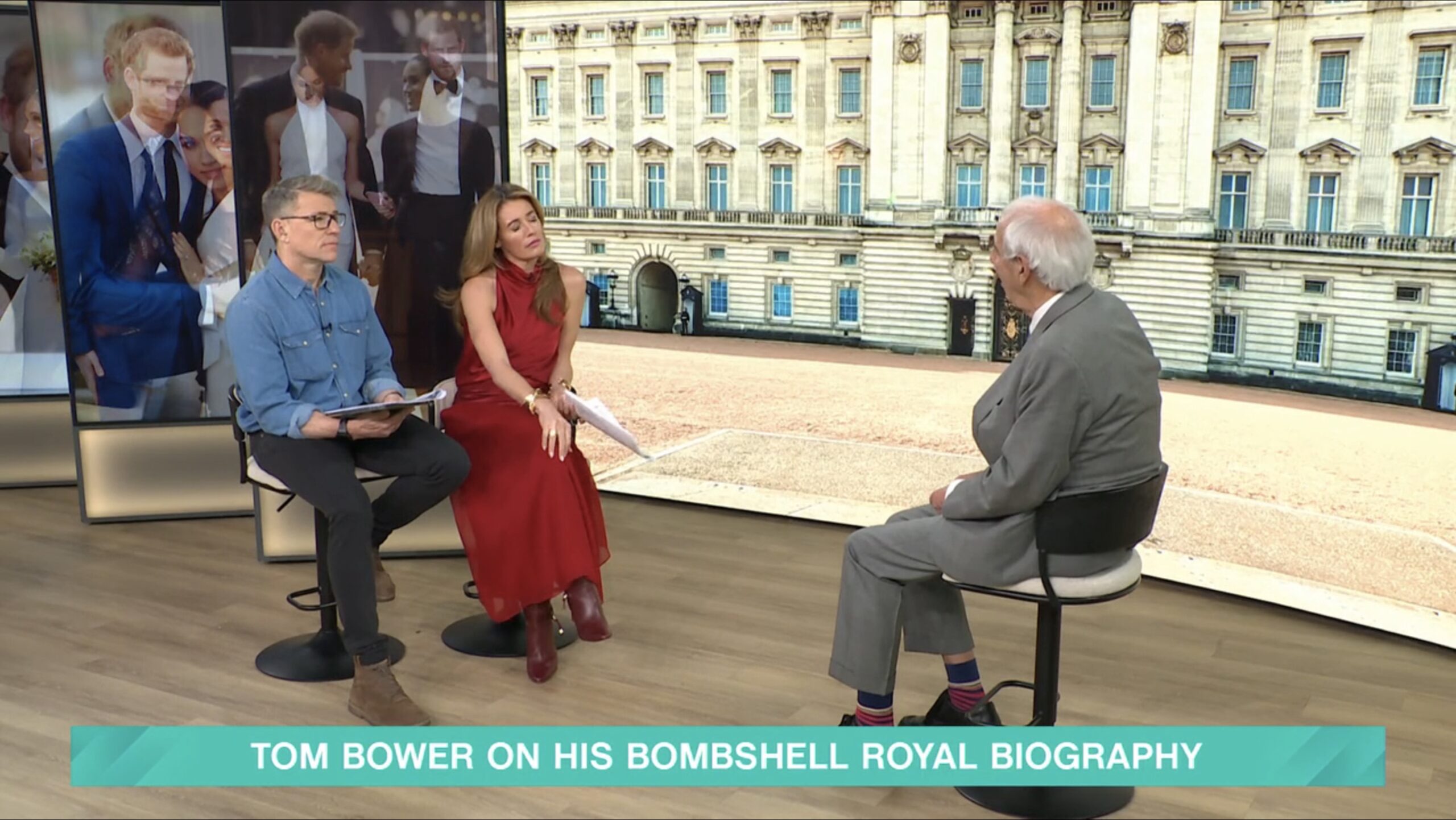 Cat Deeley and Ben Shephard interviewing Tom Bower