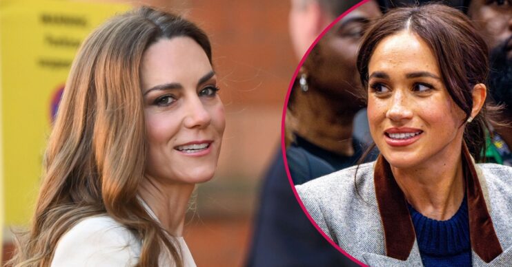 ED composite of Kate Middleton and Meghan Markle smiling at different events