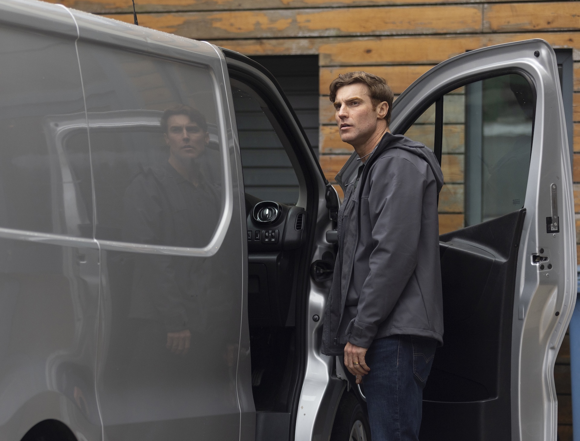 Theo by van in Coronation Street