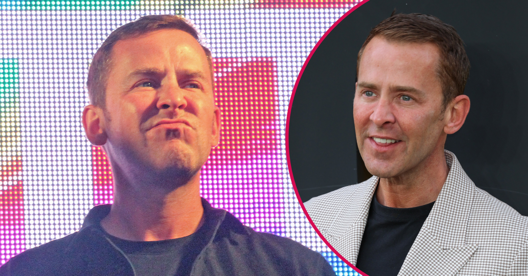 Scott Mills on stage and smiling