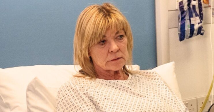 Kim in hospital in Emmerdale (Credit: ITV)