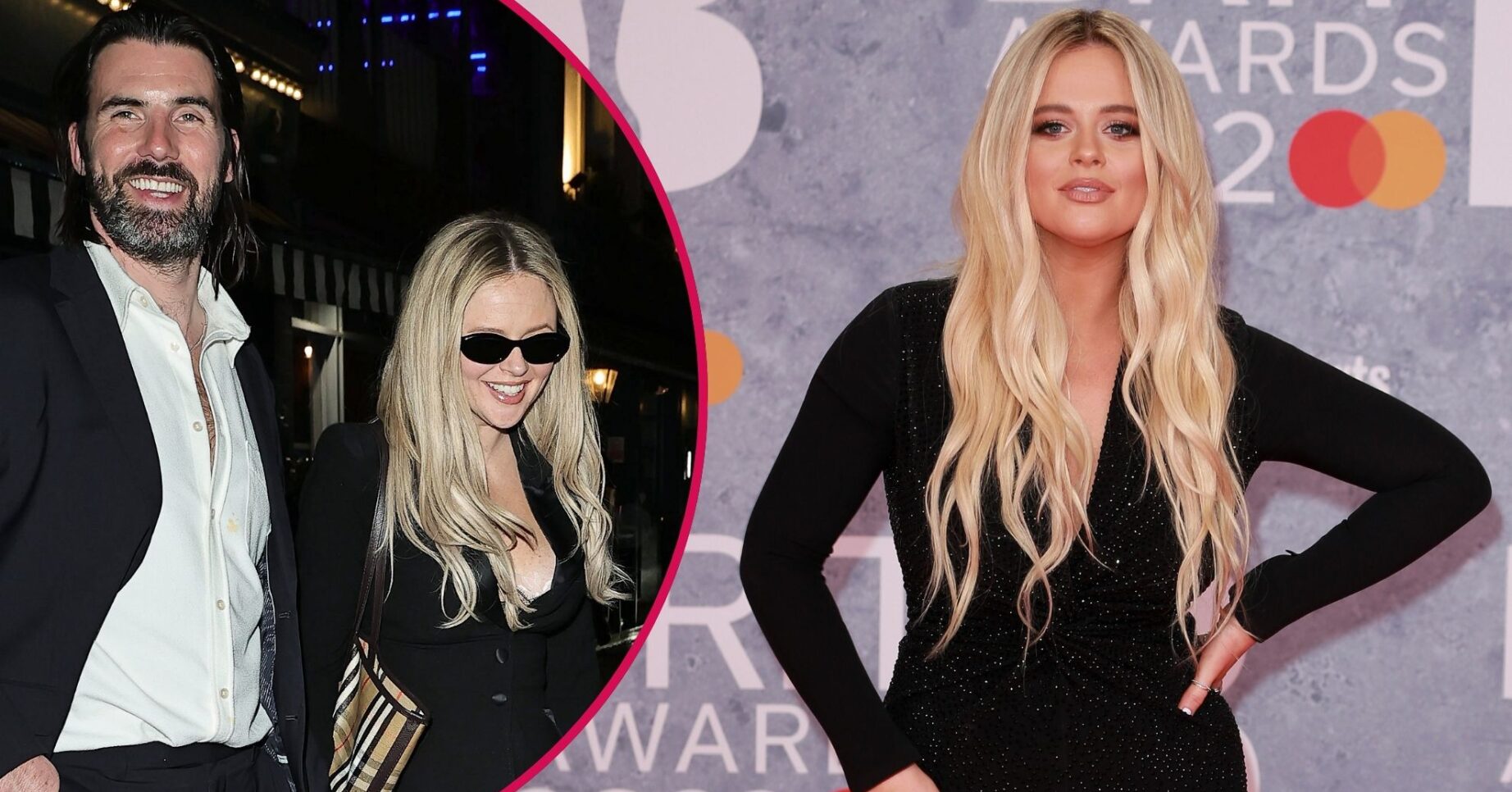 Alistair Garner and Emily Atack smiling / Emily Atack on the red carpet