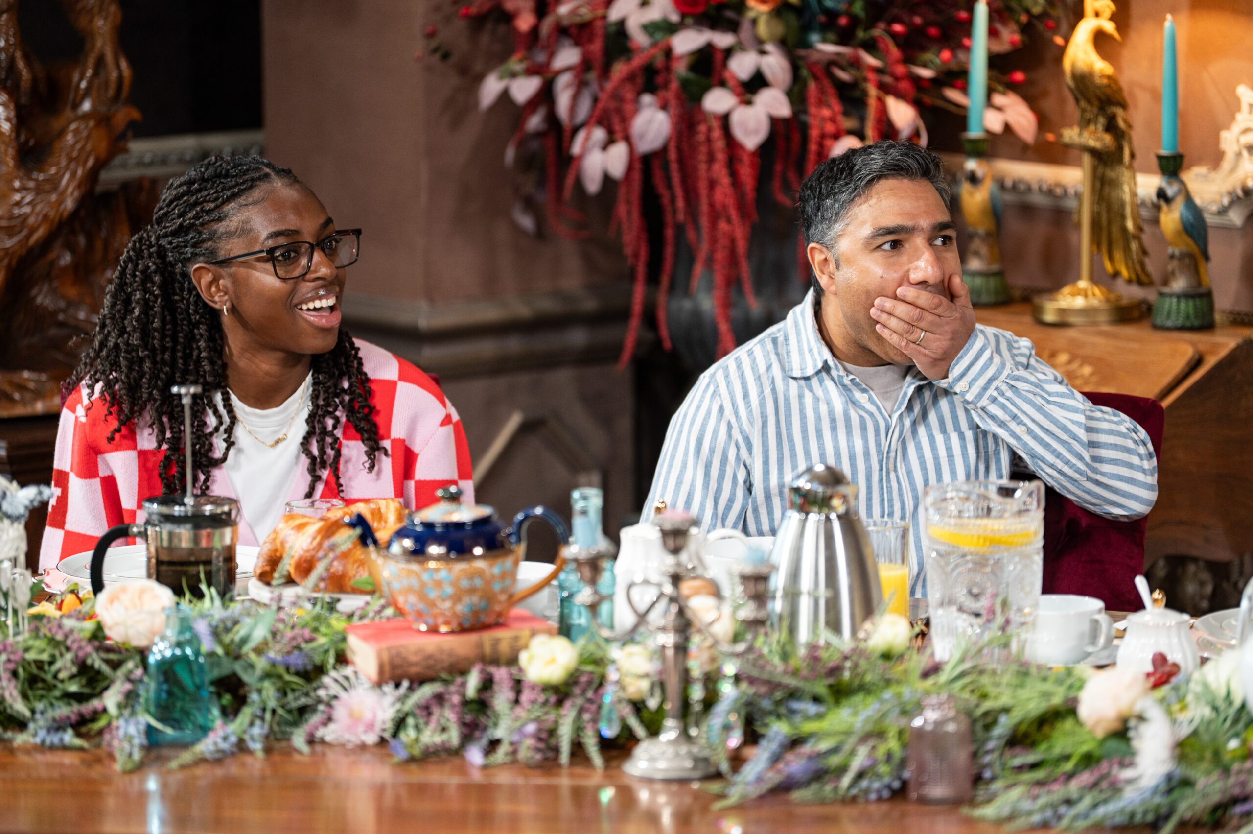 Cat Burns smiling on the Celebrity Traitors