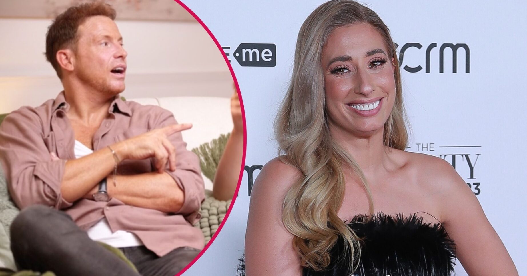 Joe Swash talking / Stacey Solomon smiling