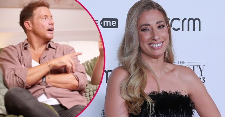 Joe Swash talking / Stacey Solomon smiling