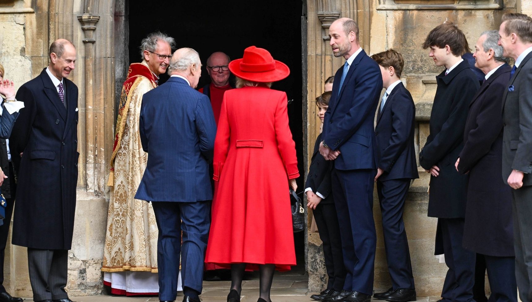 King Charles and Queen Camilla arriving for Easter service