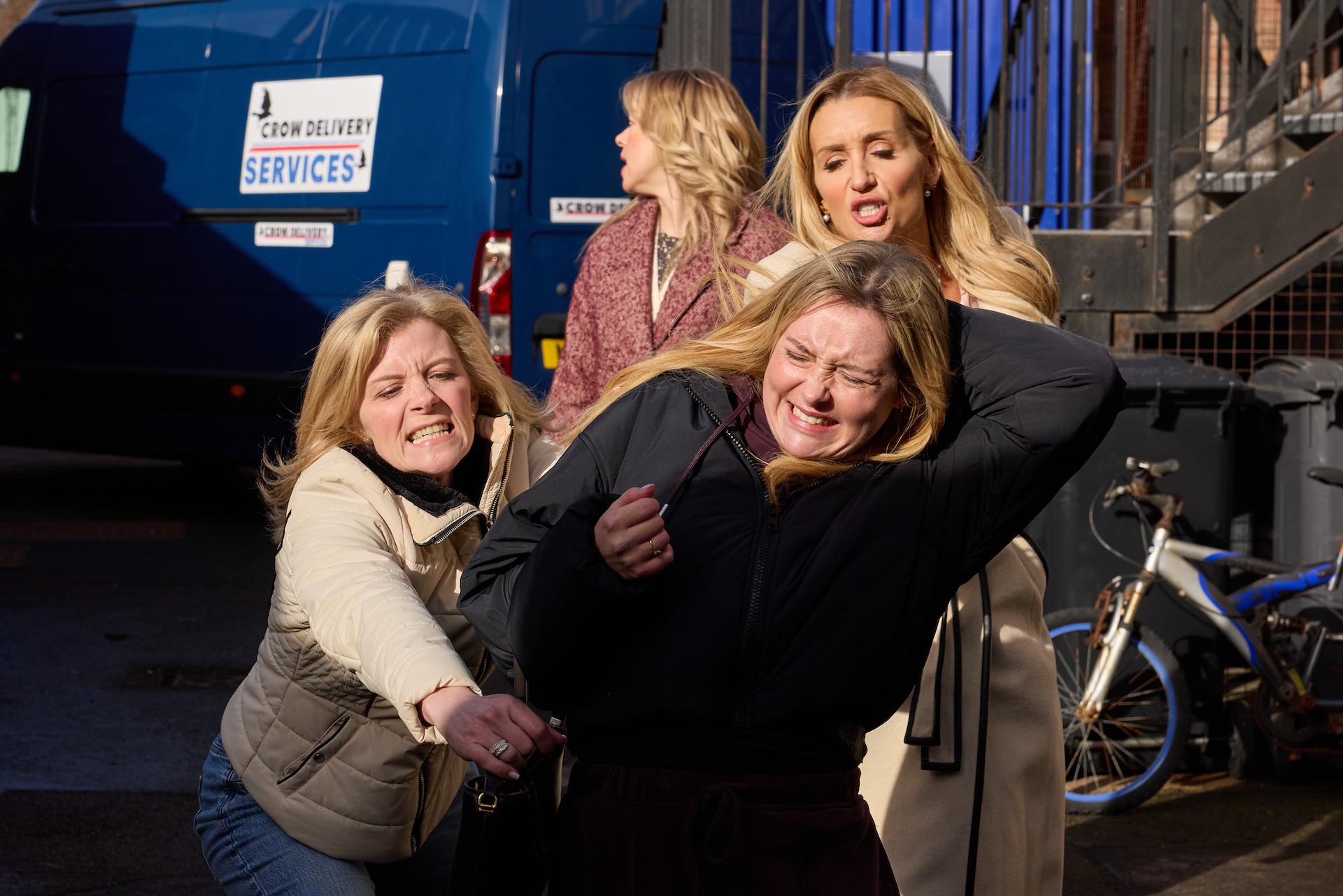 Eva and Leanne fighting with Megan