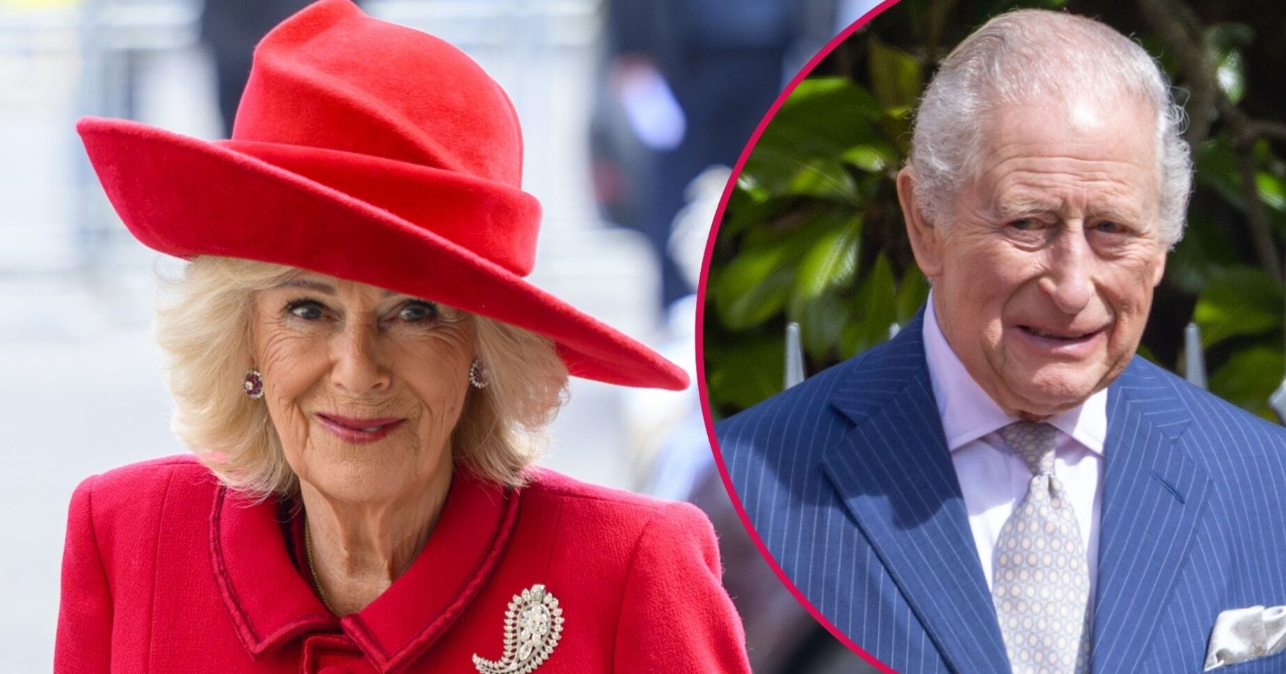 ED composite of King Charles and Queen Camilla smiling at royal events